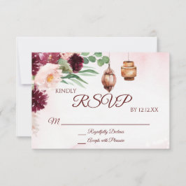 Bourgondië Boho Lantern Waterverf Floral RSVP-kaar RSVP Kaartje