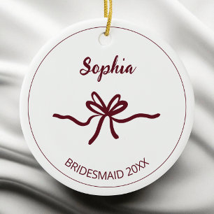 Bourgondië Boog Wit Moderne Bruidsmeisje Naam Jaar Keramisch Ornament