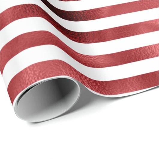 Bourgondië Bordeaux rode strepen lijnen wit metaal Cadeaupapier (Rol Hoek)