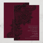 Bourgondië Bordeaux Zwarte Kant Bruiloft Kaart (Voorkant / Achterkant)
