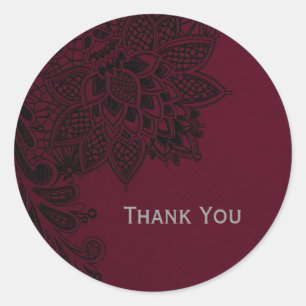 Bourgondië Bordeaux Zwarte Kant Trouwjurk Ronde Sticker