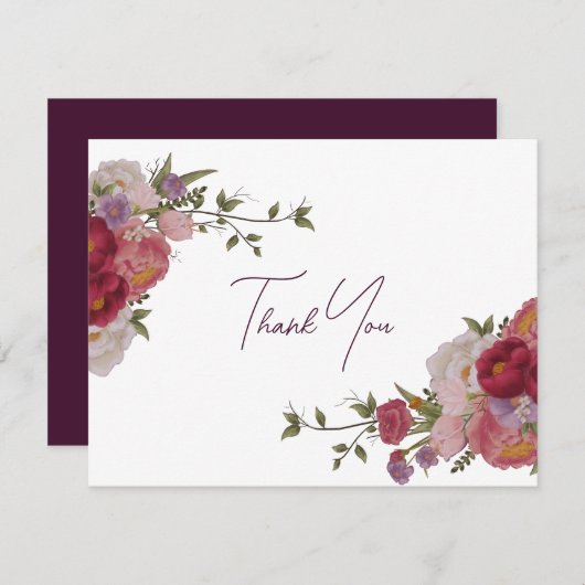 Bourgondië bos bloemenbruiloft dank u kaart (Voorkant / Achterkant)