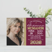 Bourgondië & Brons Goud Modern Afstuderen Kaart (Staand voorkant)