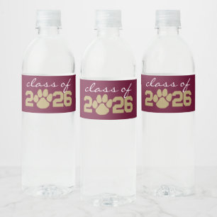 Bourgondië & Brons Gouden Pootafdruk Afstuderen Waterfles Etiket