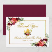 Bourgondië Bruiloftsfeest Theepartij Boho Bedankka Bedankkaart (Voorkant / Achterkant)