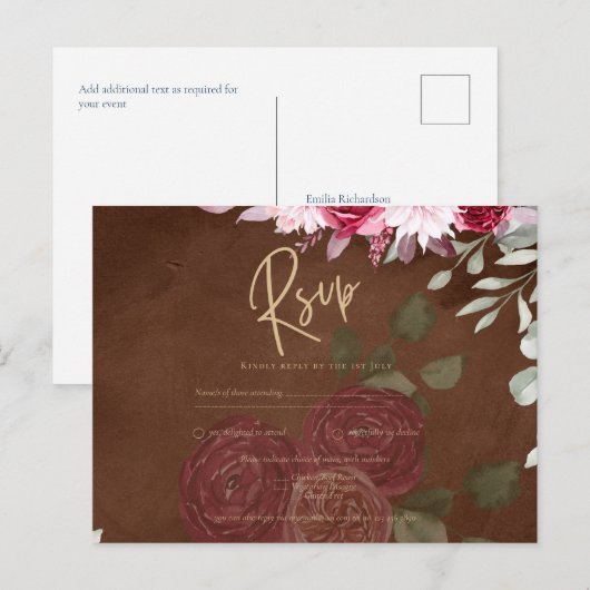 Bourgondië Bruine Bloemige Winter Herfst Trouw Uit Briefkaart (Voorkant / Achterkant)