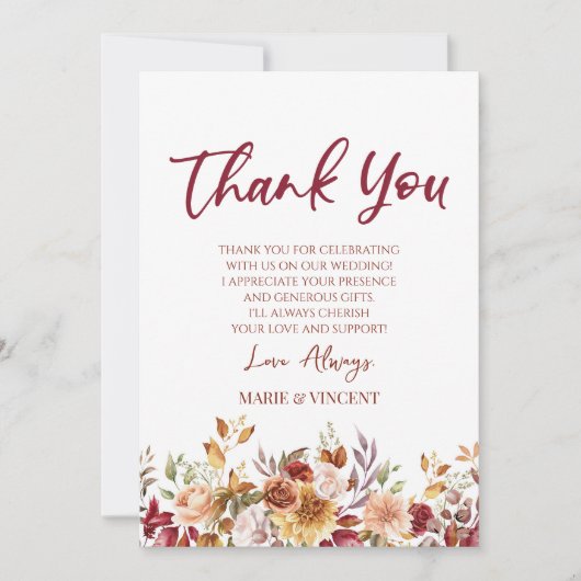 Bourgondië Burnt Sinaasappel Bloemen Aangepaste fo Bedankkaart (Voorkant)