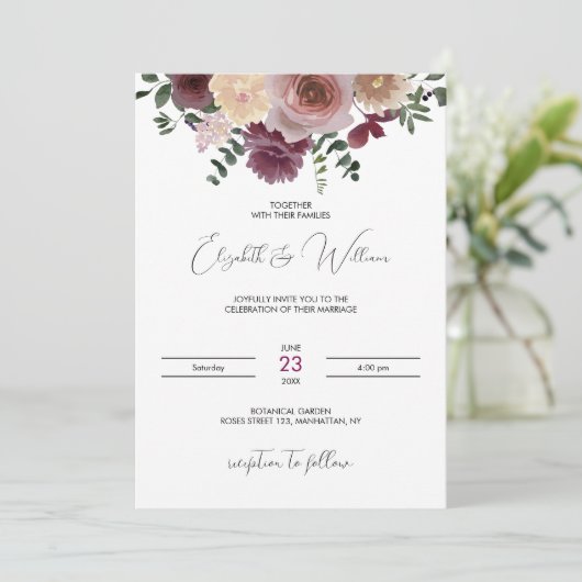 Bourgondië & Champagne Boho Rustieke bruiloft uitn Kaart (Staand voorkant)