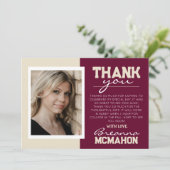 Bourgondië & Cream Afstuderen Foto Dank u kaart (Staand voorkant)