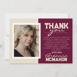 Bourgondië & Cream Afstuderen Foto Dank u kaart