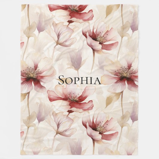 Bourgondië Crème Lavendel Bloemrijke Bruiloftsshow Fleece Deken (Voorkant)