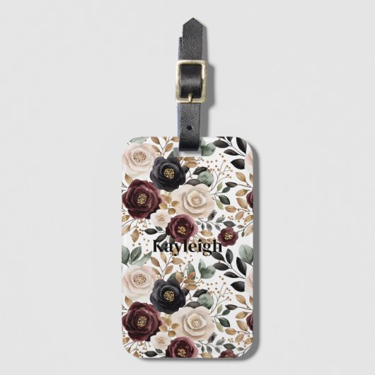 Bourgondië Crème Zwart Bloemmotief Bagagelabel (Voorkant (verticaal))