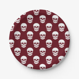 Bourgondië Dieprode schedelpatroon Spooky Hallowee Papieren Bordje