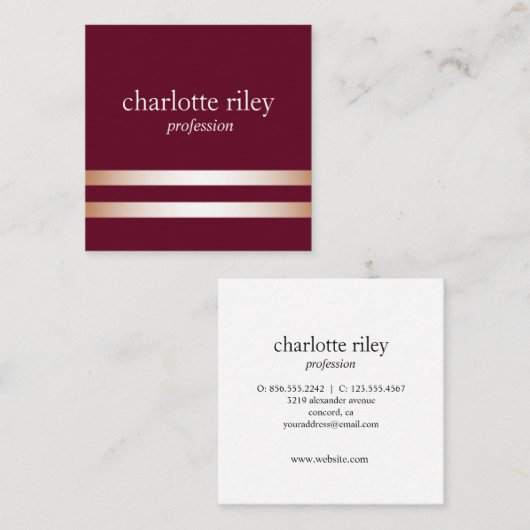 Bourgondië | Dubbele goudstrepen met Roos stijlvol Vierkante Visitekaartje (Voorkant / Achterkant)