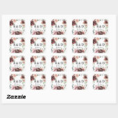 Bourgondië & Dusty Blush Roze Bloemen Monogram Vierkante Sticker (Vel)