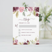 Bourgondië Elegante Moderne Bloemige Waterverf RSV Kaart (Staand voorkant)