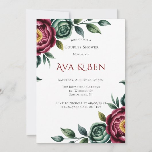 Bourgondië & Emerald Peony Winter Paren Douche Kaart (Voorkant)