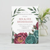 Bourgondië & Emerald Peony Winter vrijgezellenfees Kaart (Staand voorkant)