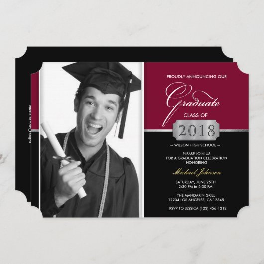 Bourgondië en Black Modern Class van 2018 Afstuder Kaart (Voorkant / Achterkant)