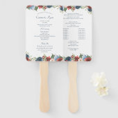 Bourgondië en Blauw Bloemen Trouwprogramma Fan Handwaaier (Voorkant en achterkant)