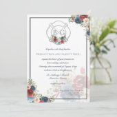 Bourgondië en Blauwe Bloemen Brandweerman Monogram Kaart (Staand voorkant)