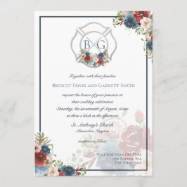 Bourgondië en Blauwe Bloemen Brandweerman Monogram Kaart