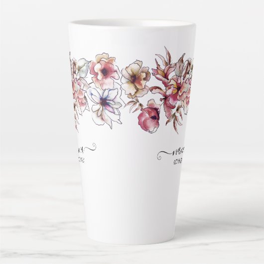 Bourgondië en Blauwe Bloemen Garland Nana Aankondi Latte Mok (Voorkant)