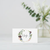 Bourgondië en blauwe bloemen geometrische bruiloft informatiekaartje (Staand voorkant)