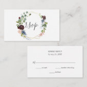 Bourgondië en blauwe bloemen geometrische bruiloft informatiekaartje (Voorkant / Achterkant)