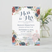 Bourgondië en blauwe bloemen Miss Mrs. Bridal Show Kaart (Staand voorkant)