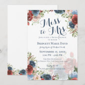 Bourgondië en blauwe bloemen Miss Mrs. Bridal Show Kaart (Voorkant / Achterkant)