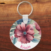 Bourgondie en Blauwe Bloemen Sleutelhanger (Achterkant)