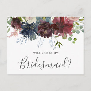 Bourgondië en blauwe bloemen: word jij mijn bruids uitnodiging briefkaart