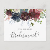 Bourgondië en blauwe bloemen: word jij mijn bruids uitnodiging briefkaart (Voorkant)