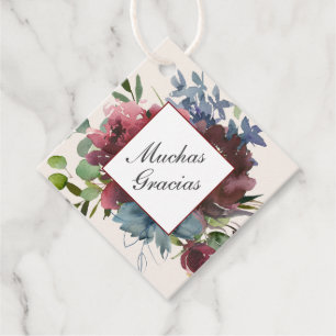 Bourgondië en Blauwe Quinceanera Dank U Bedankjes Labels