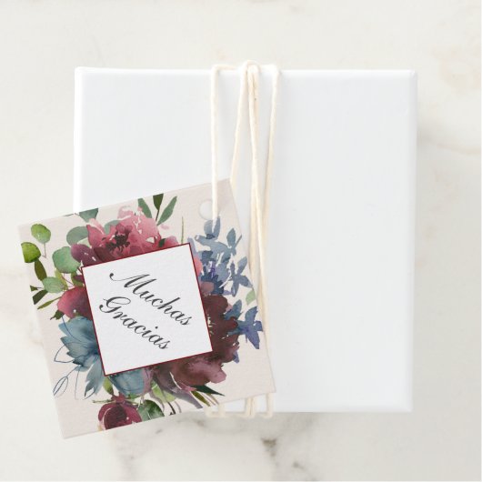 Bourgondië en Blauwe Quinceanera Dank U Bedankjes Labels (In situ)