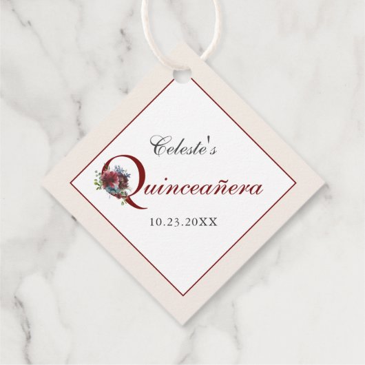 Bourgondië en Blauwe Quinceanera Dank U Bedankjes Labels (Achterkant)