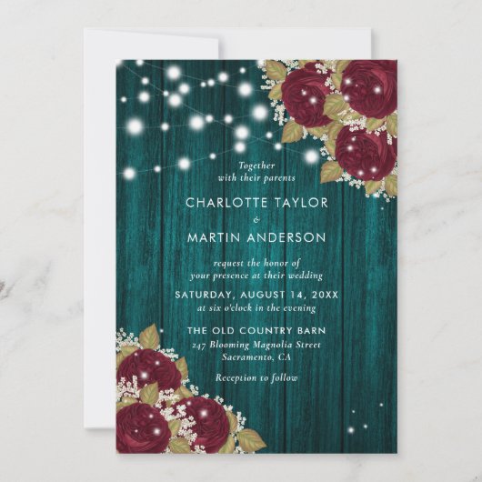 Bourgondië en Blauwgroen houten lichten Bloemen br Kaart (Voorkant)