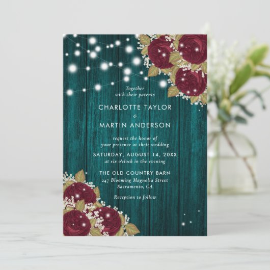 Bourgondië en Blauwgroen houten lichten Bloemen br Kaart (Staand voorkant)