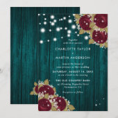 Bourgondië en Blauwgroen houten lichten Bloemen br Kaart (Voorkant / Achterkant)