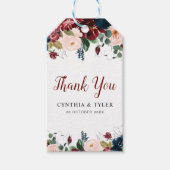 Bourgondië en blozen bloemenbruiloft cadeaulabel (Voorkant)
