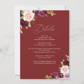 Bourgondië en blozen bloemenbruiloft kaart (Achterkant)