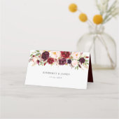 Bourgondië en blozen bloemenbruiloft plaatskaartje (Achterkant)