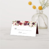 Bourgondië en blozen bloemenbruiloft plaatskaartje (Voorkant)