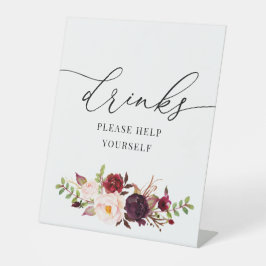 Bourgondië en blozen waterverf drinken teken reclamebord met voetstuk