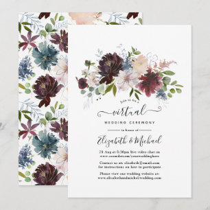 Bourgondie en Blush Bloem Online Virtueel Huwelijk Kaart