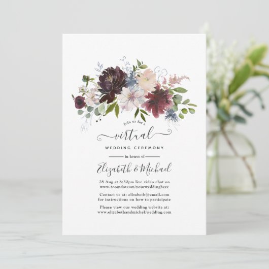 Bourgondié en Blush Bloem Online Virtuele Trouwdag Kaart (Staand voorkant)