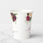 Bourgondië En Blush Bloemachtige Bruiloft Feest Papieren Bekers (Links)