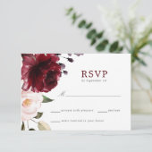 Bourgondië en Blush Bloemen Bruiloft Reactie Kaart (Staand voorkant)