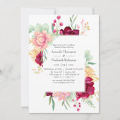 Bourgondië en Blush Bloemen Bruiloft Repetitie Din Kaart (Voorkant)